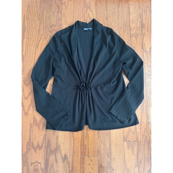Jones New York Black Cardigan Sweater L Classic Floral Hook Eye Closure Jacket - Picture 1 of 8